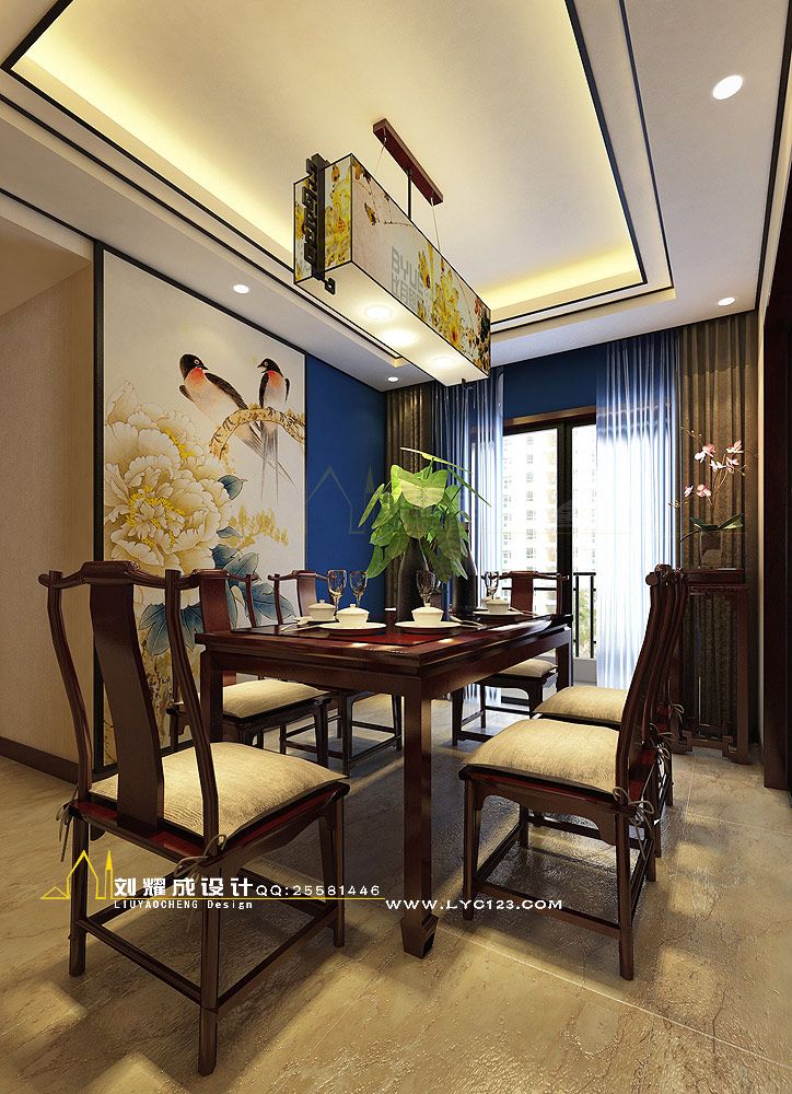 三房两厅中式风格蓝色调餐厅设计餐厅-1.jpg