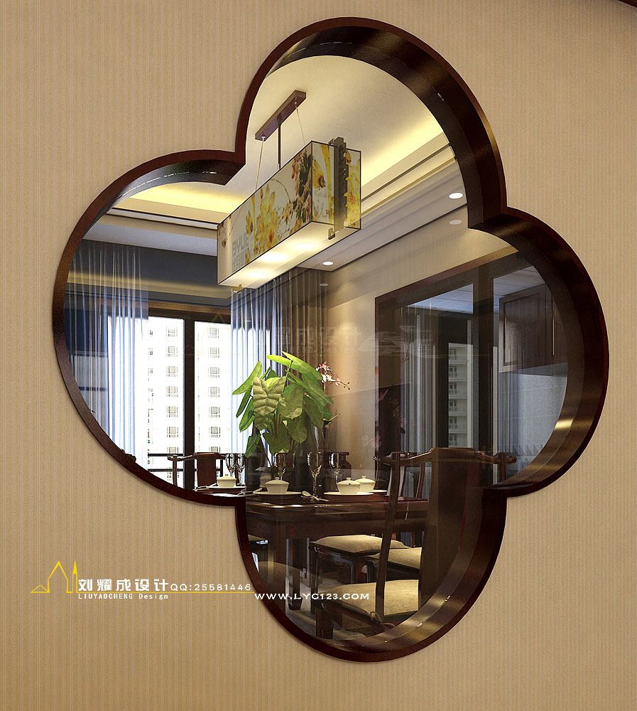 三房两厅中式风格蓝色调餐厅隔断设计.jpg