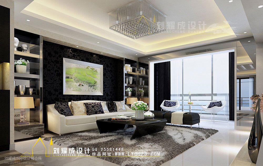 3黑色色调简欧风格客厅沙发背景墙效果图.jpg
