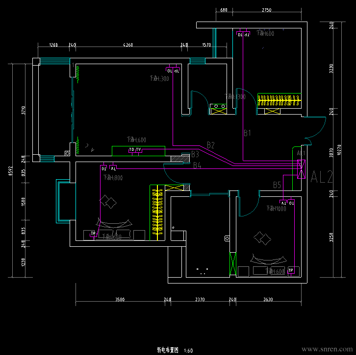 平面立面电路,水管吊顶节点全套家装cad施工图