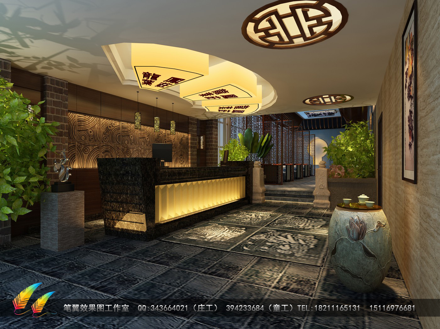 现代中式茶餐厅吧台效果图.jpg