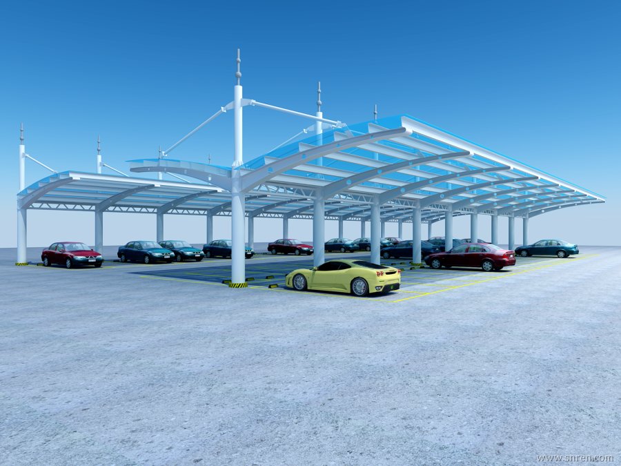 大型钢结构停车场阳光棚 车棚模型 max2014 带