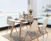现代简约北欧长方形钢化玻璃餐桌创意全实木饭桌 max2010
