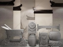 中式抱鼓石柱凳雕塑挂落组合3D模型 max2012 带贴图
