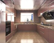 U型香槟色厨房橱柜模型-10版本-带贴图灯光材质+效果图