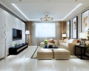 现代简约客厅+餐厅+走廊-max2014-VR材质+灯光