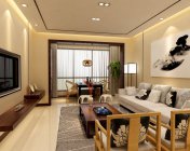 现代中式客厅+禅室 贴图灯光材质齐 max2011 64位+效果图