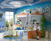 航海家の蓝色之梦儿童卧室-3DMAX2013-材质灯光贴图都有
