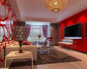 红色经典样板房设计.客厅-卧室-卫生间-max2009-灯光材质贴...