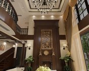 美式别墅大空间客厅+餐厅+玄关 max2012 贴图材质齐全+效果图