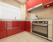 现代3平米厨房(红色橱柜)-带贴图+效果图