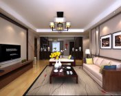 新中式客厅+餐厅 max2014版本+VR  贴图材质齐全+效果图