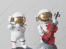 吹笛子宇航员 拉大提琴宇航员摆件模型 max2016 带贴图