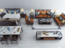 一套中式家具 沙发+茶几组+电视柜+餐桌椅+床 max2011