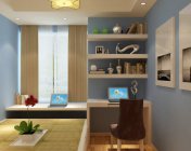 蓝色卧室 榻榻米+书房 max2012 带贴图+效果图