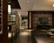 新中式客厅+餐厅+玄关-带贴图