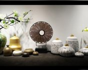 现代中式花瓶 陶罐装饰品组合模型 max2009 带贴图