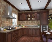 深色美式实木橱柜厨房 max2012 贴图灯光材质齐全+效果图