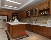 中式别墅开放式橱柜厨房 max2011 贴图材质模型灯光全