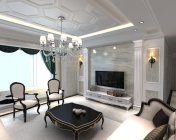 白色简欧式客厅+餐厅+入户花园-09版本-贴图灯光材质全+效...