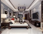 现代中式混搭客厅-max2012-贴图灯光材质齐全+效果图
