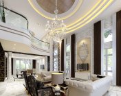 欧式别墅客厅+餐厅+玄关 max2012 带贴图+效果图