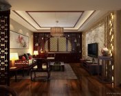 现代简中式客餐厅-带贴图+效果图