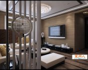 现代中式客餐厅+玄关-贴图材质灯光齐全