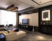 现代新中式客厅-max2014-贴图灯光材质齐全(黑胡桃)+效果图