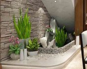 楼梯下假山鱼池 max2014版 有贴图材质 有植物