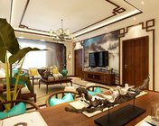 新中式下跃层-底层复式 max2012 带贴图+效果图